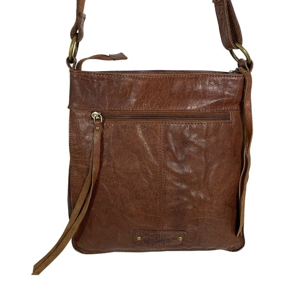 LUCKY BRAND Raya Brown Leather Patchwork Adjustable Crossbody Bag Boho Vintage - Picture 3 of 14